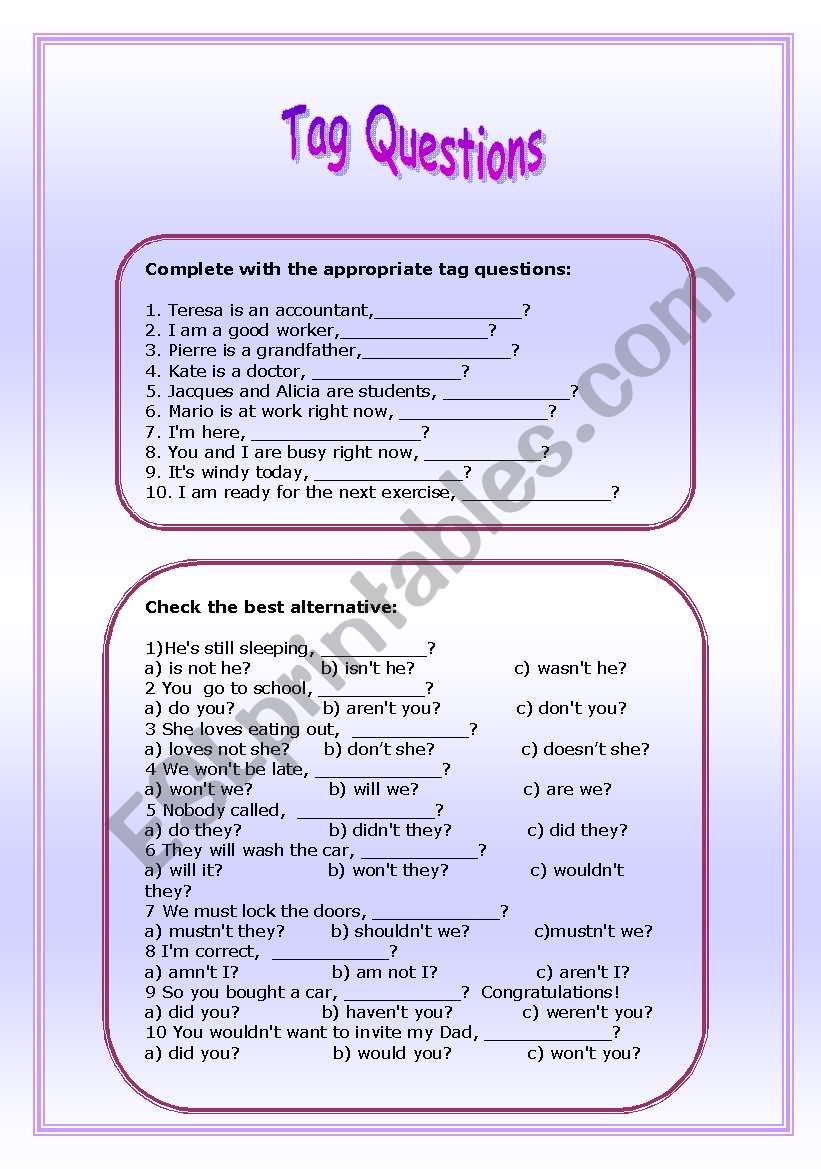 Tag Questions worksheet