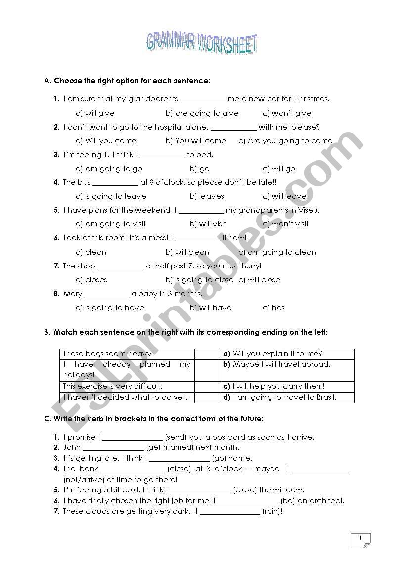 Grammar worksheet - Future Tense