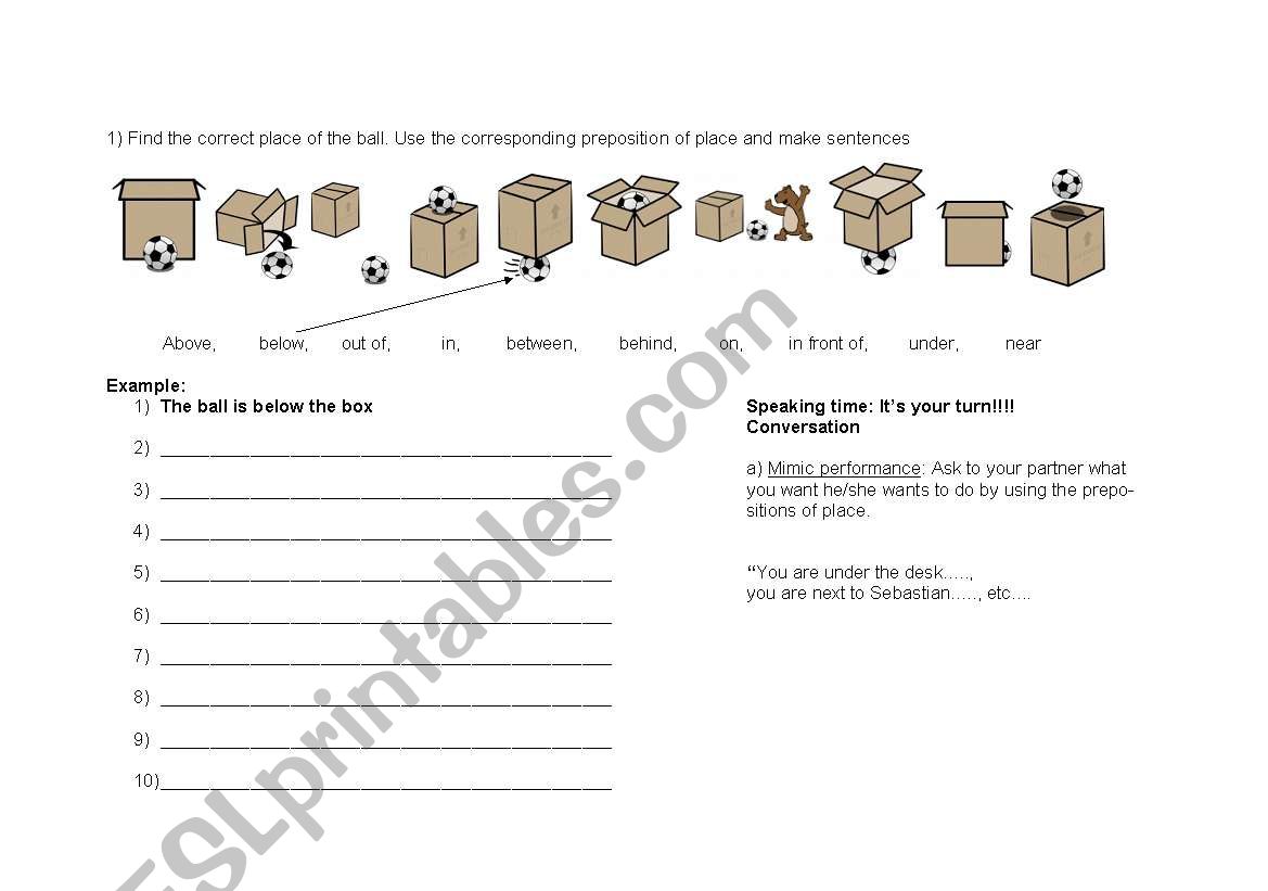 Preposition of place worksheet