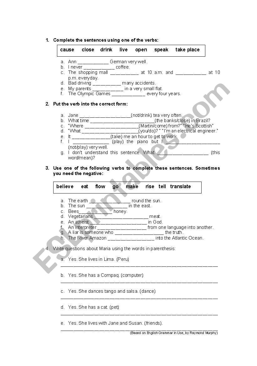 Simple Present worksheet