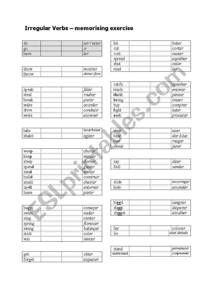 irregular verbs - excellent exercise to memorise irregular verbs