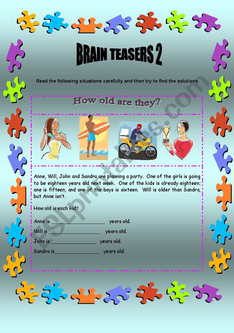 Brain teasers 2 - 2 pages + key