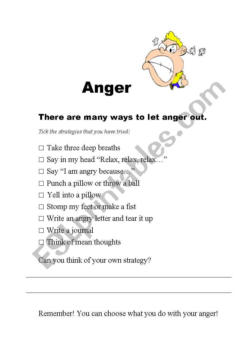 Anger Strategies worksheet