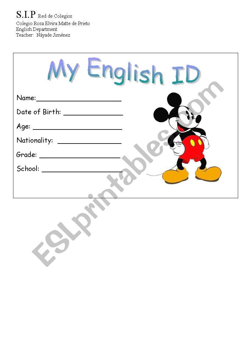 My English ID worksheet