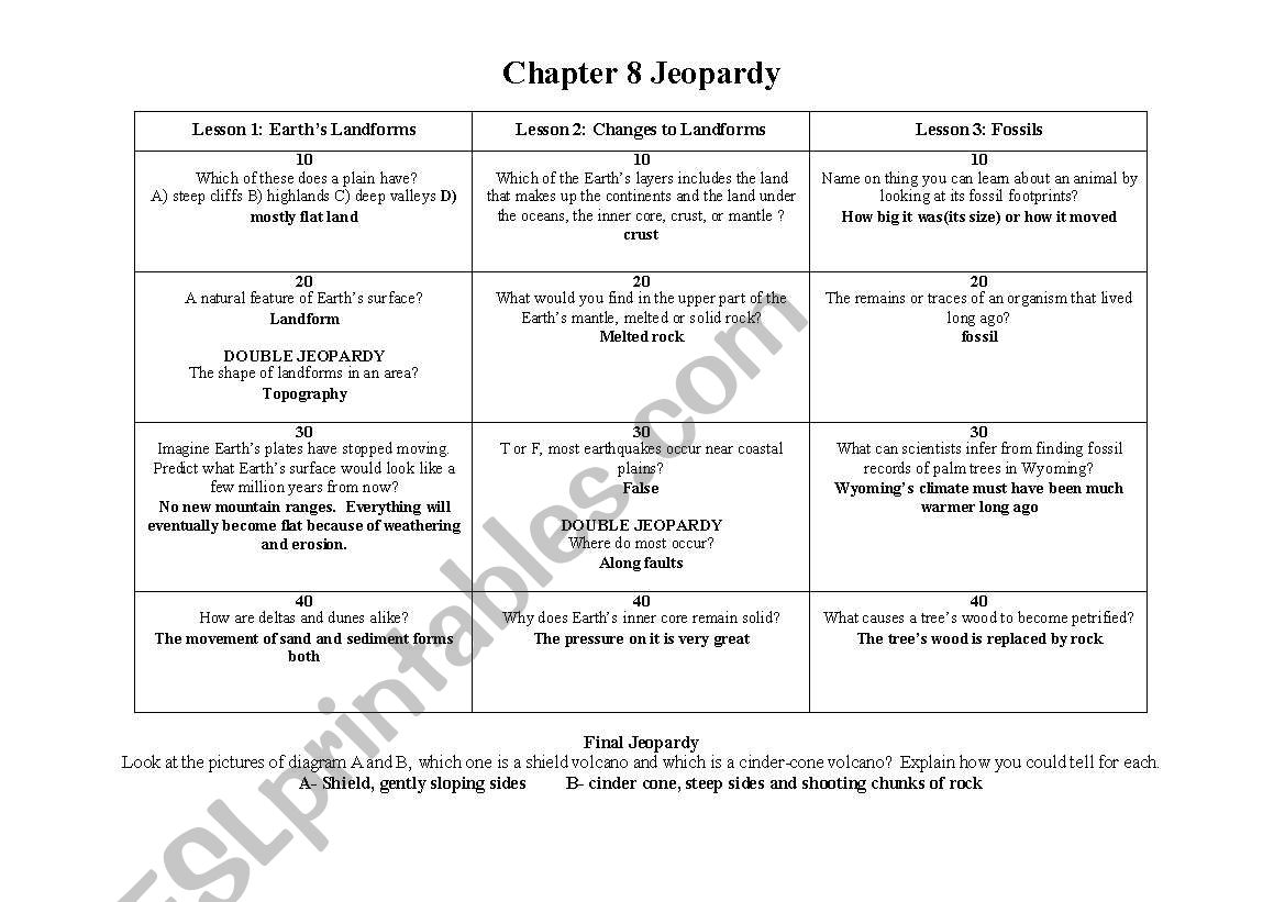 Jeopardy Game: Landforms and Fossils