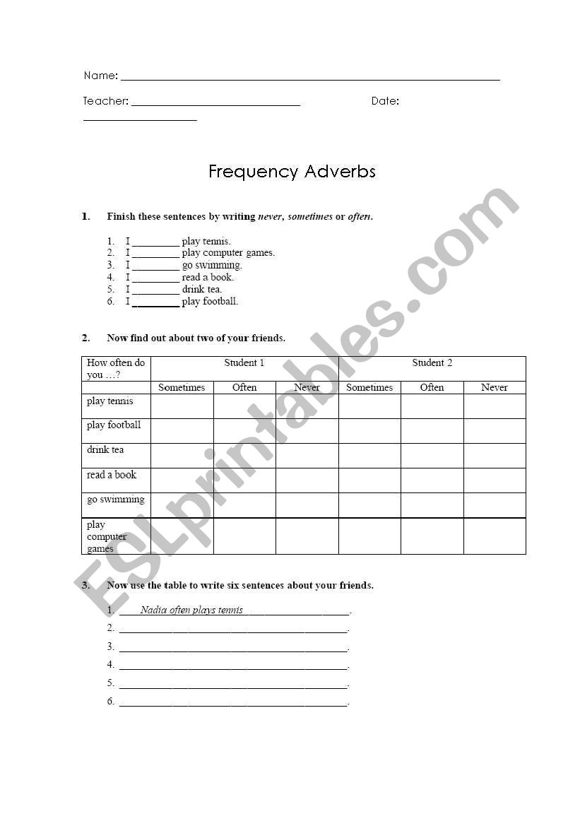 Frequency Adverbs worksheet