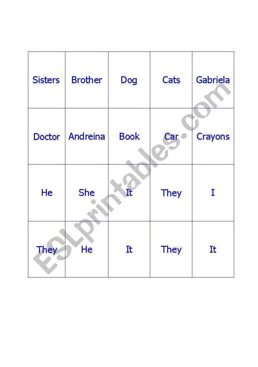 PRONOUNS GAME worksheet