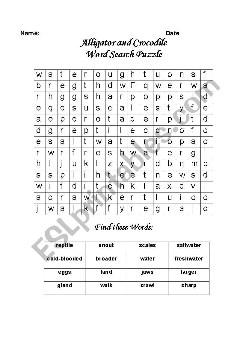 Alligators and Crocodiles Word Search