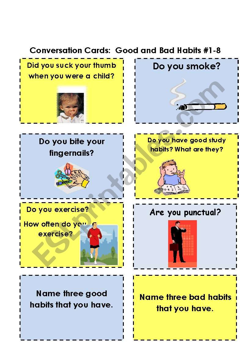 Conversation Cards  Good and Bad Habits  1 of 2