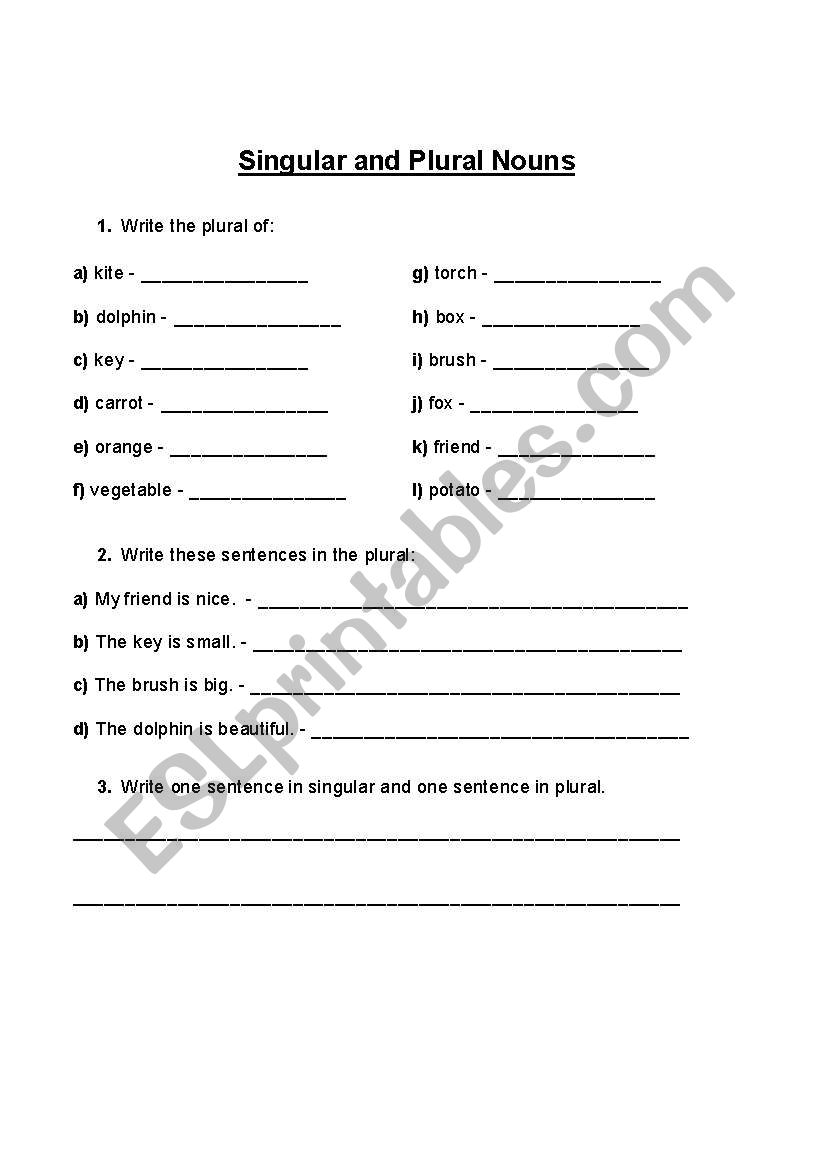 Singular and Plural Nouns worksheet