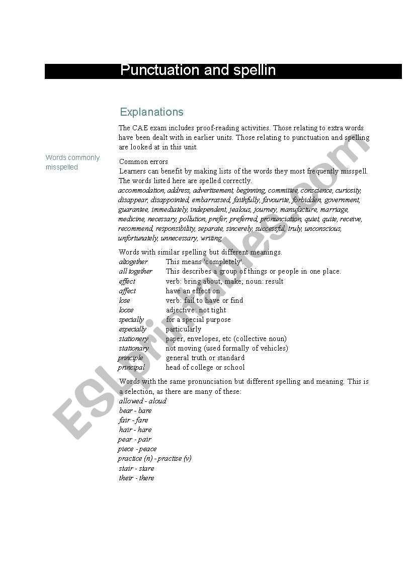 punctuation and spelling worksheet