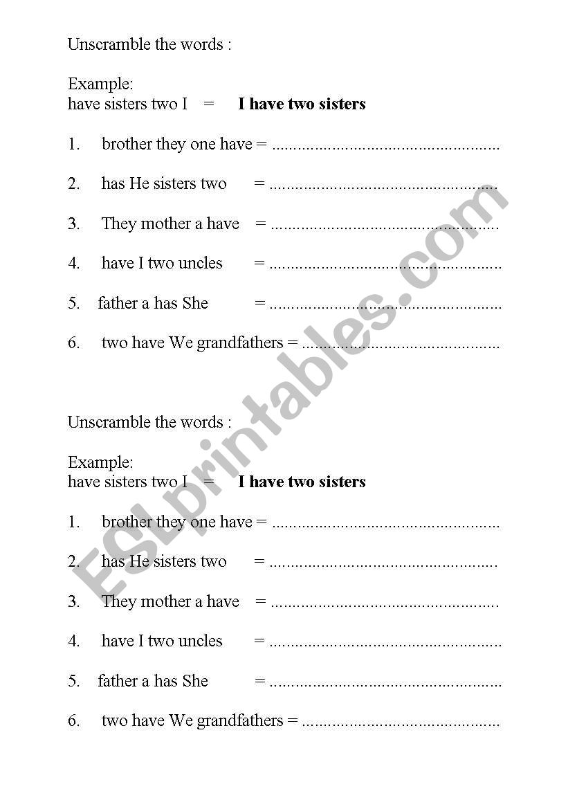 Unscramble the words worksheet