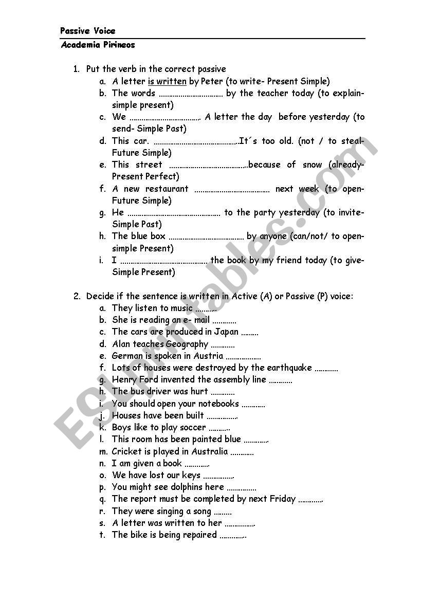 passive worksheet