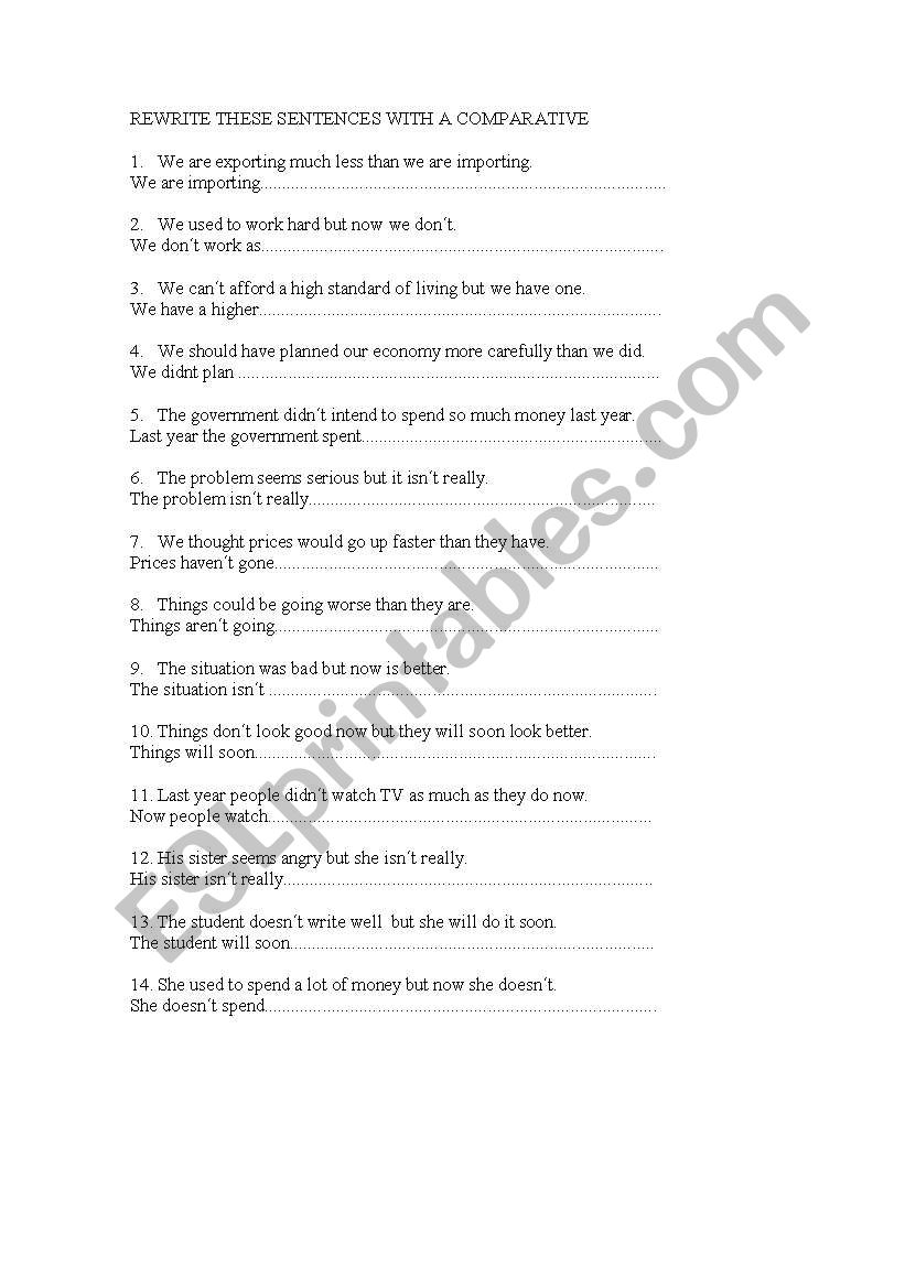 comparatives worksheet