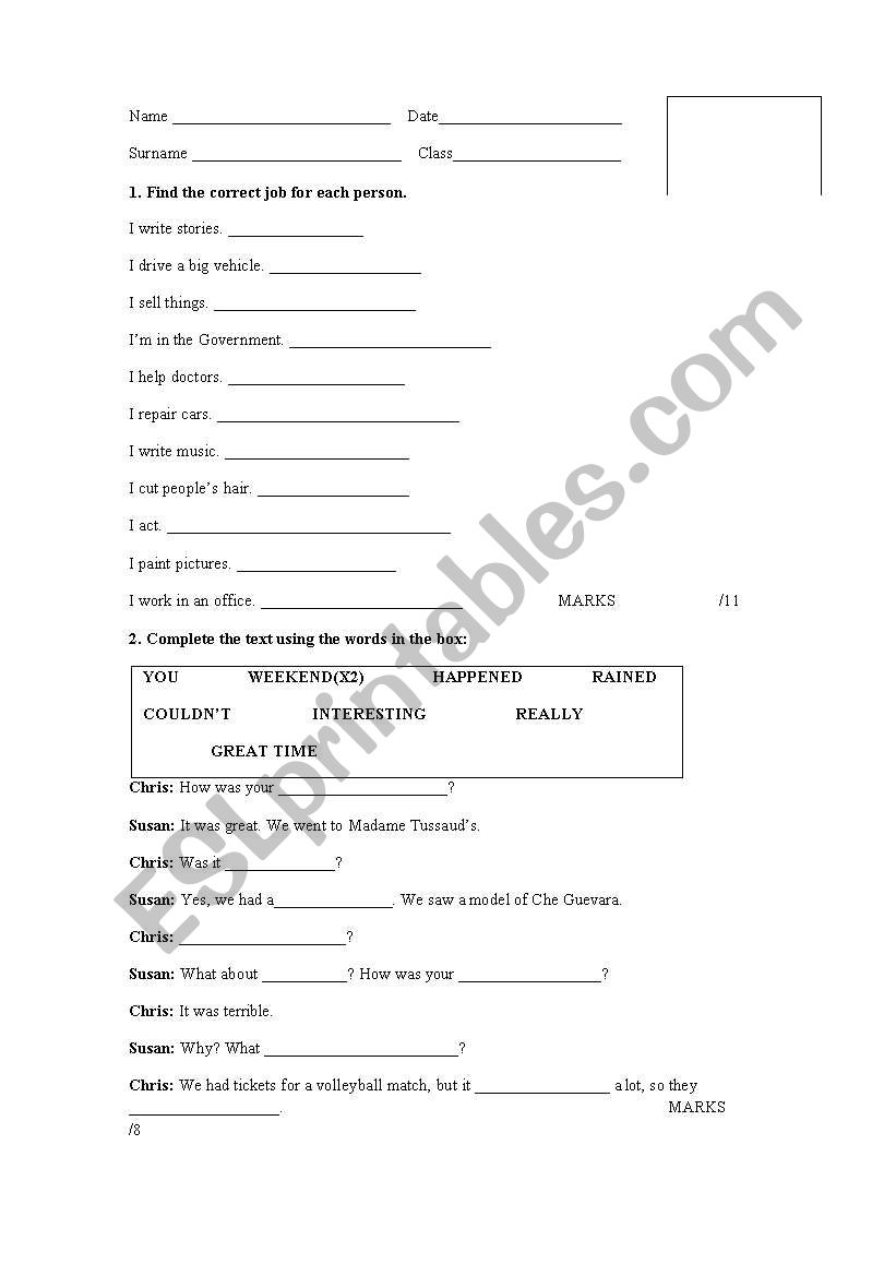 exam past simple worksheet