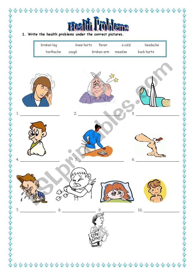 Health problems worksheet