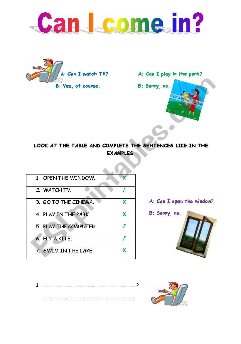 Can I come in? worksheet