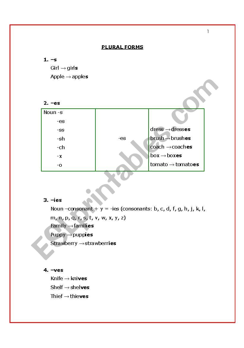 rules for plural nouns worksheet