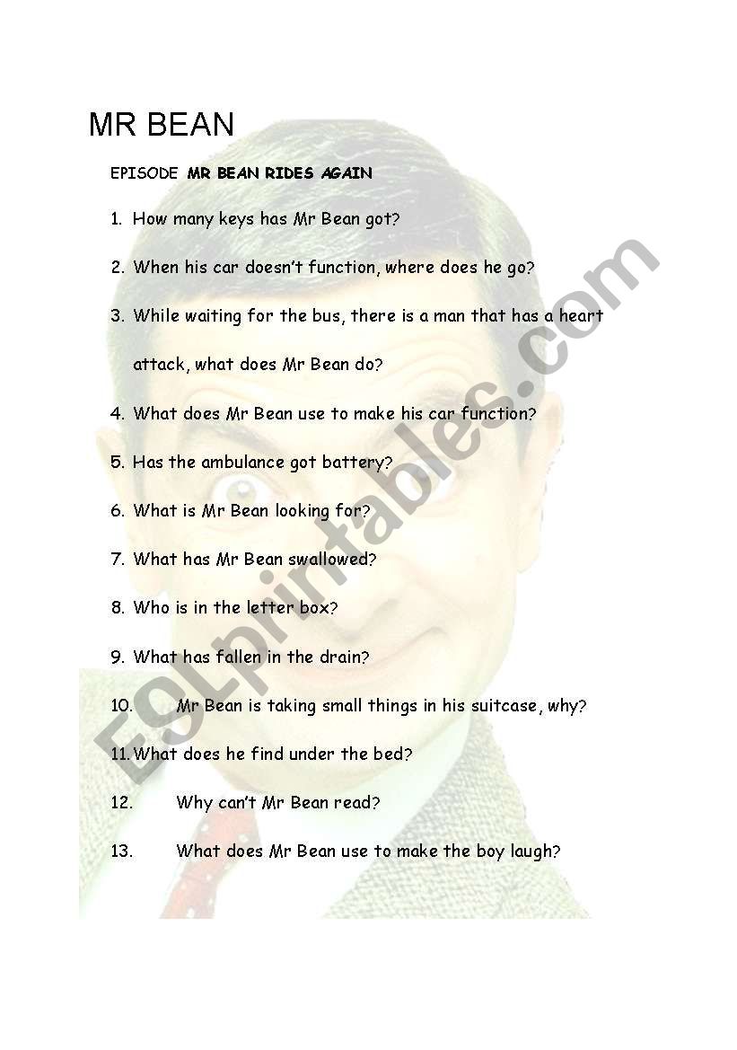 Mr Bean rides again worksheet