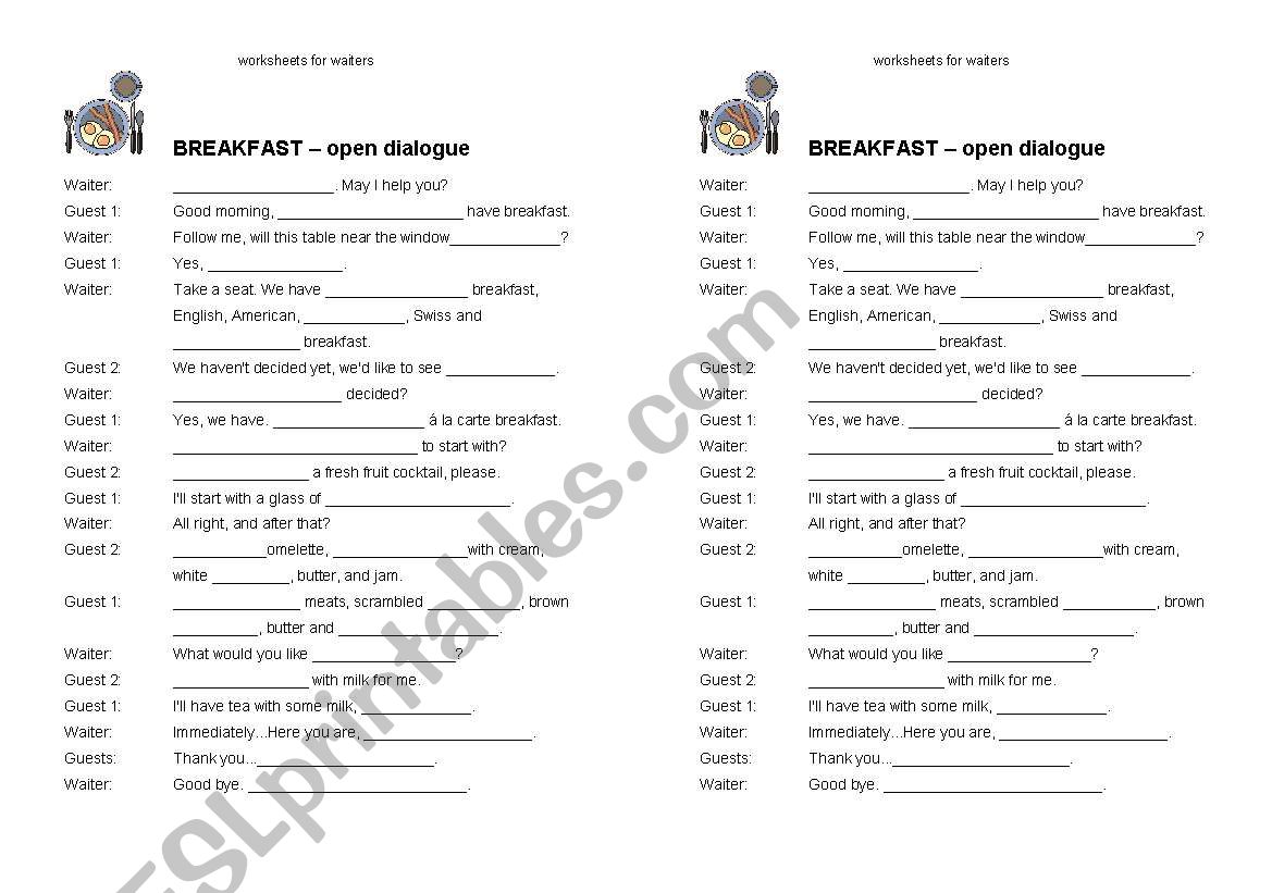 BREAKFAST - open dialogue worksheet