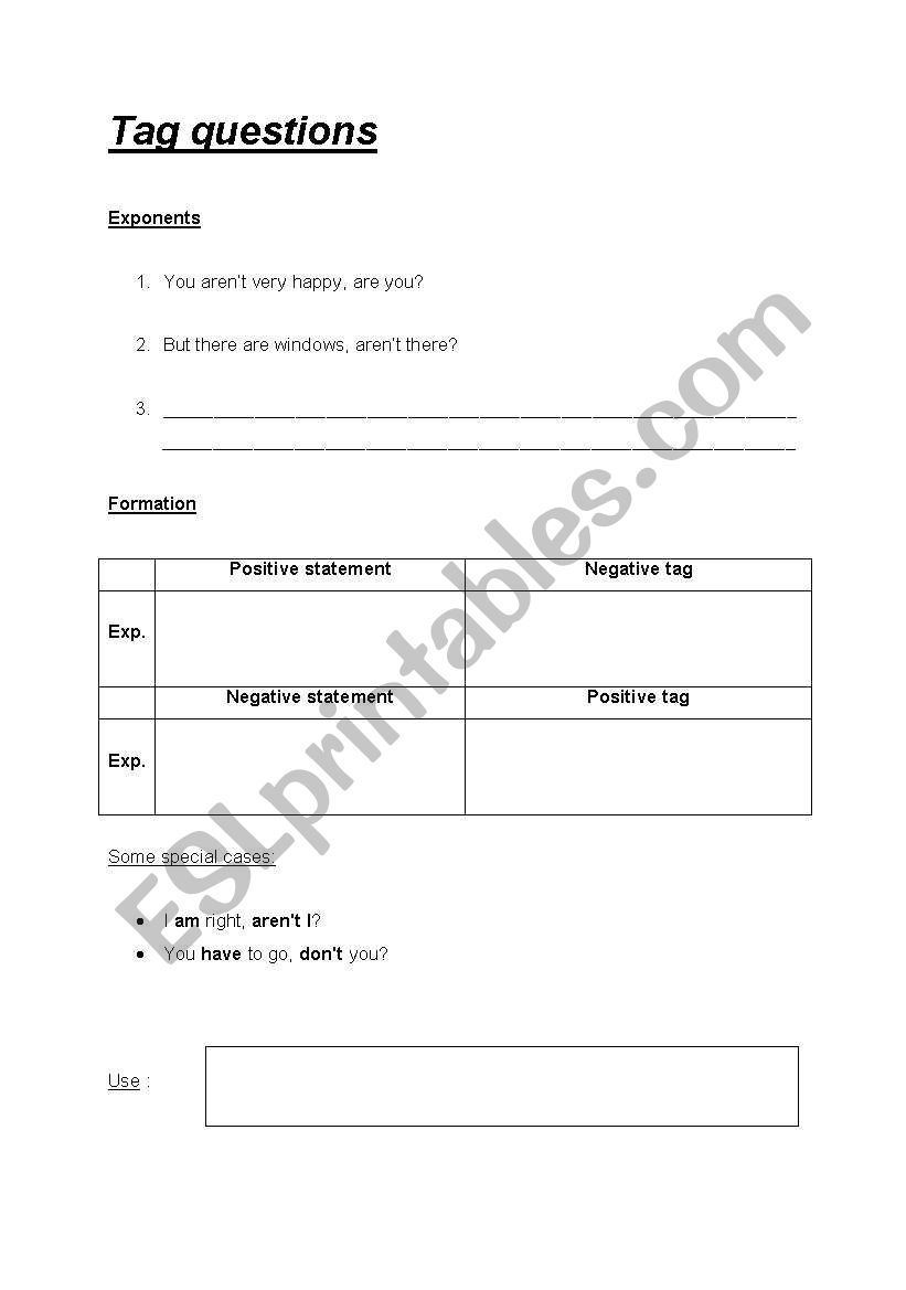 Tag questions worksheet