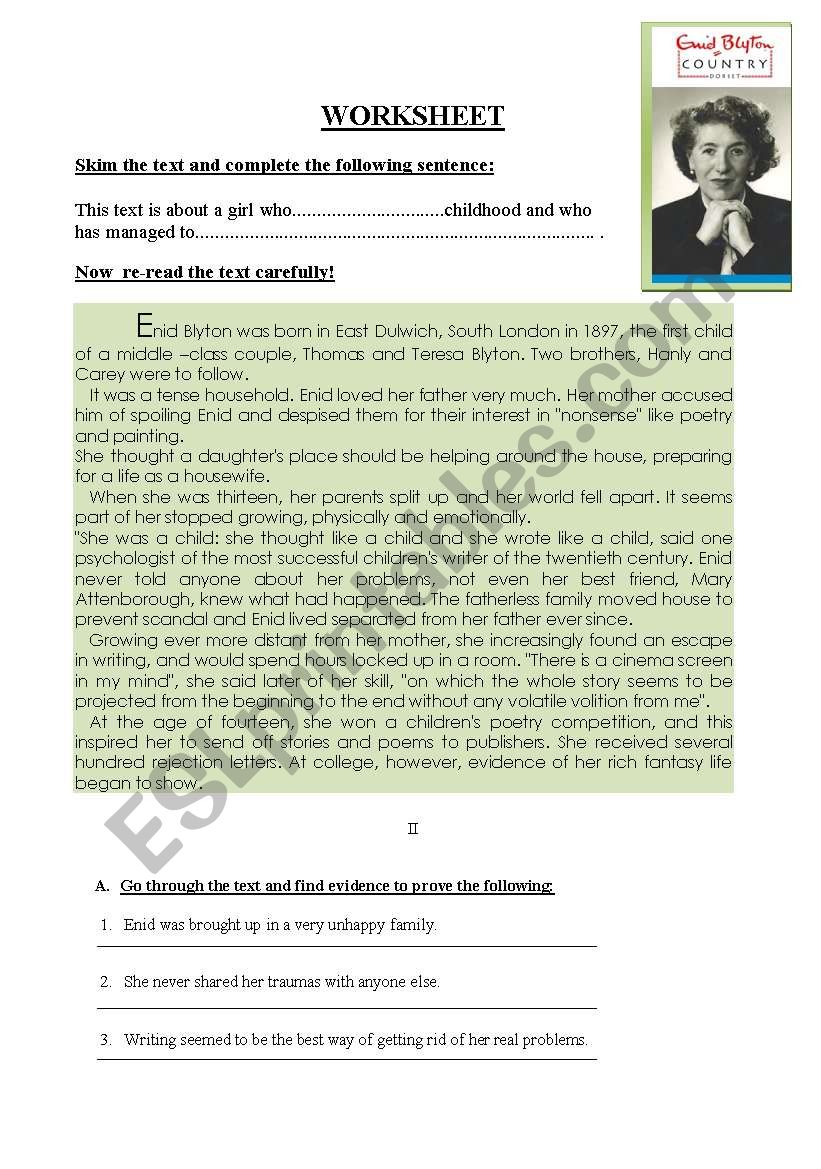 Enid Blyton - FAMILY worksheet