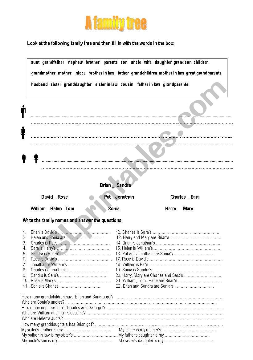 A family tree worksheet