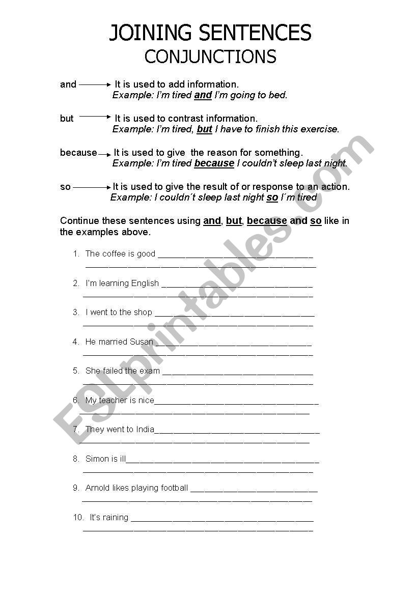 Joining Sentences worksheet