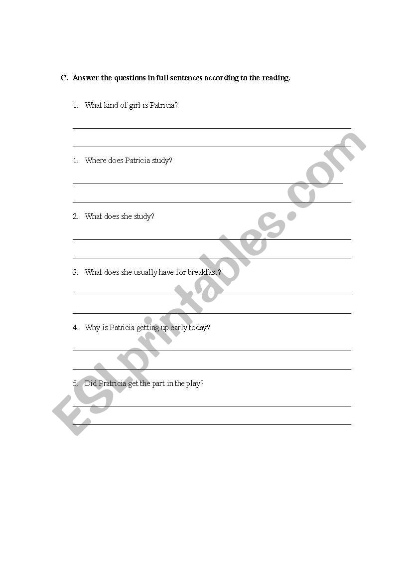 Patricias Story worksheet