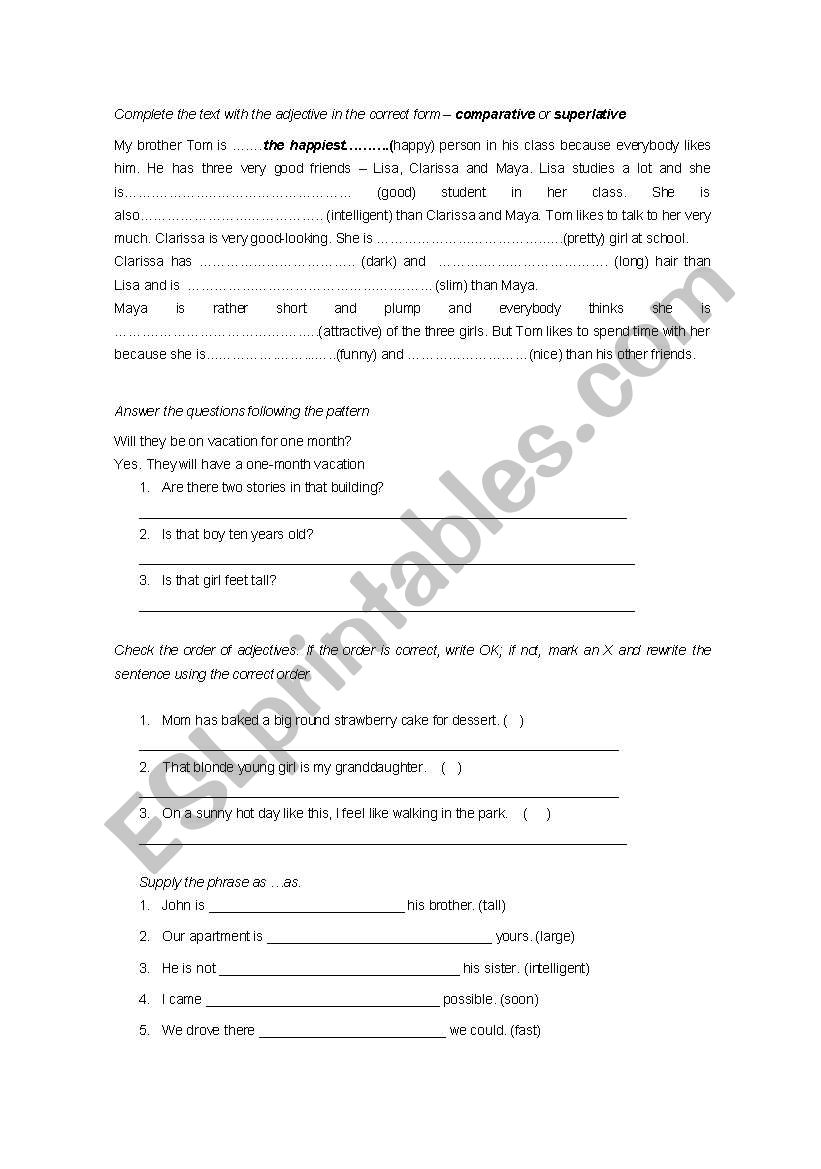 Adjectives worksheet
