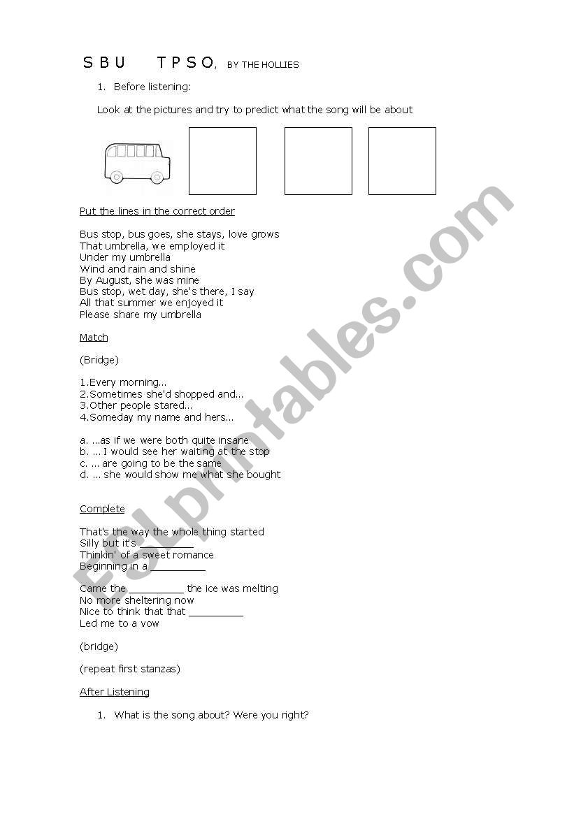 Bus Stop worksheet