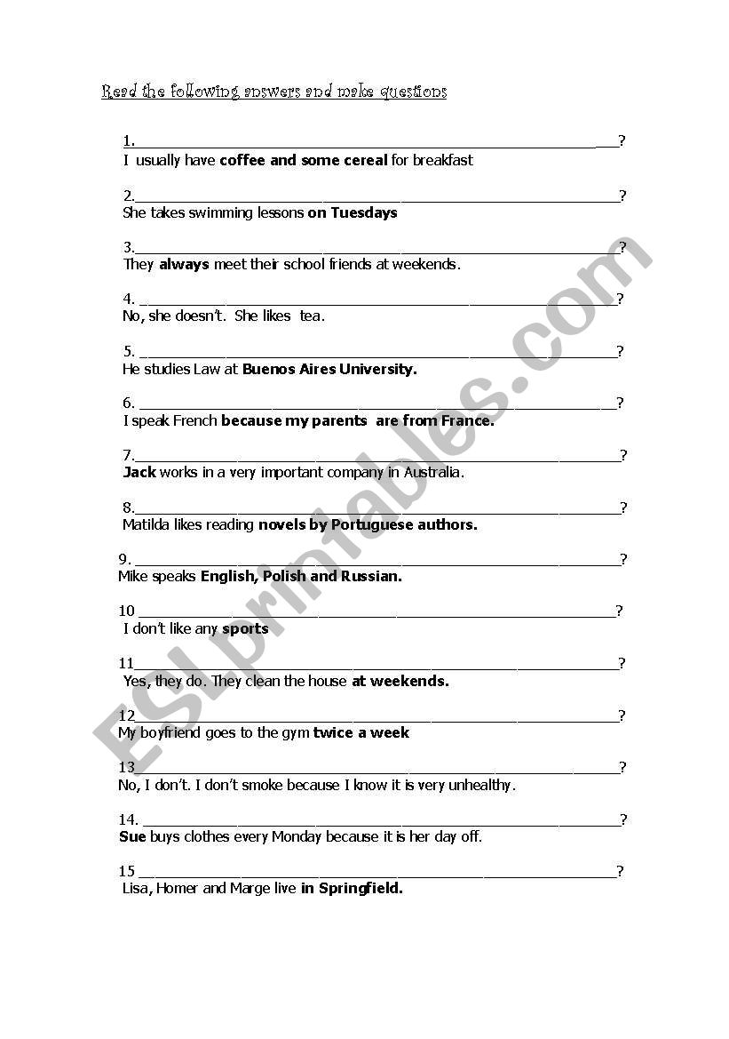 Give the question worksheet