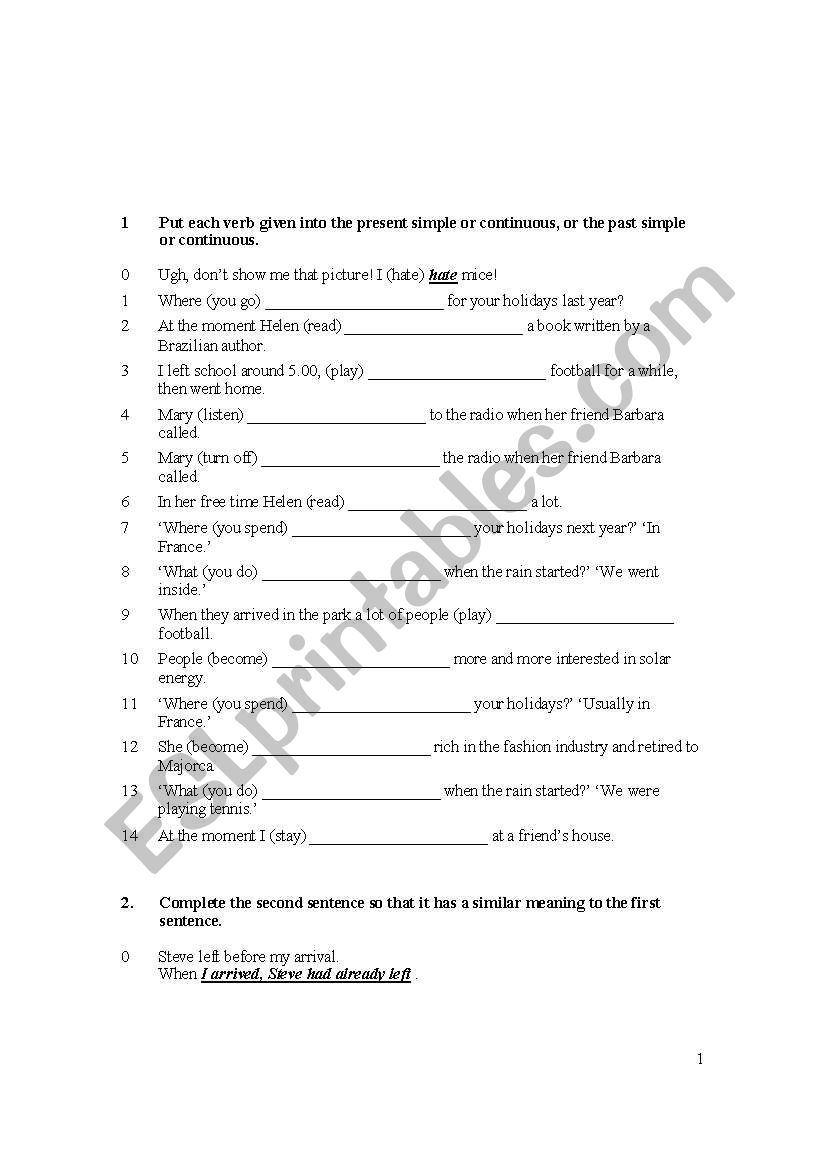 test paper worksheet