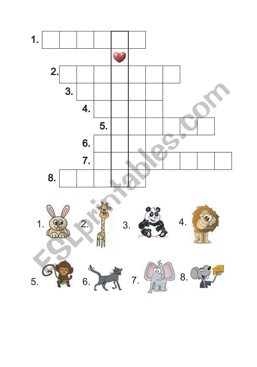 crossword with animals worksheet