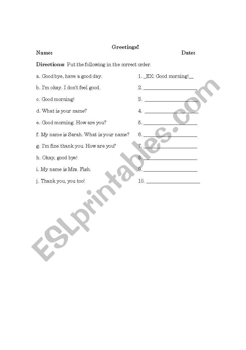 Greetings worksheet worksheet