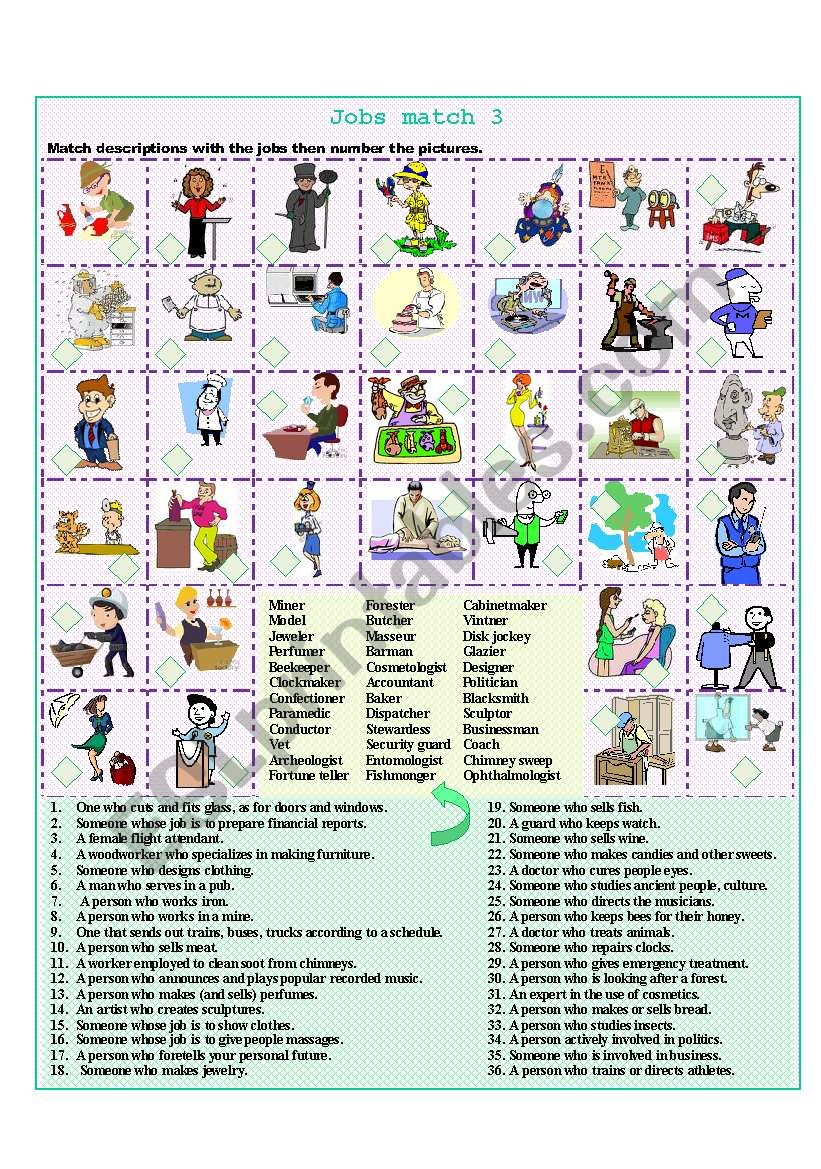 Jobs match 3 worksheet