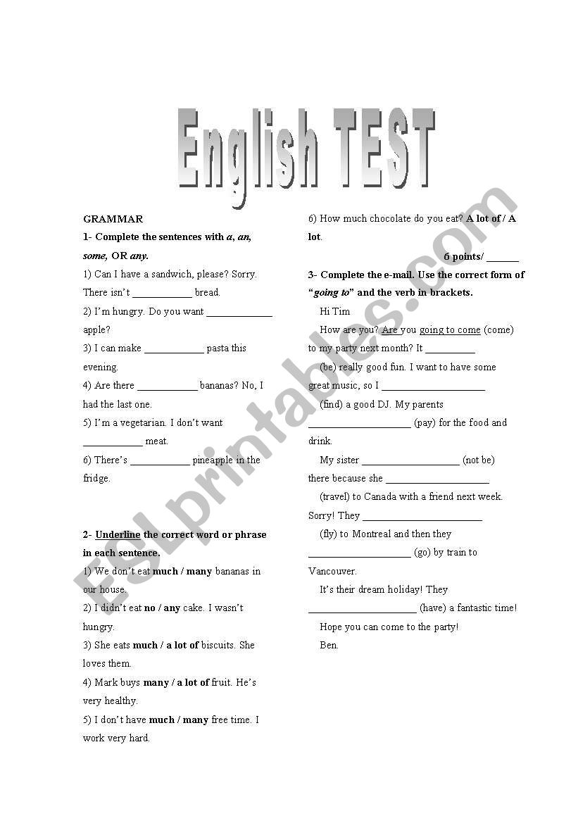English Test ESL worksheet