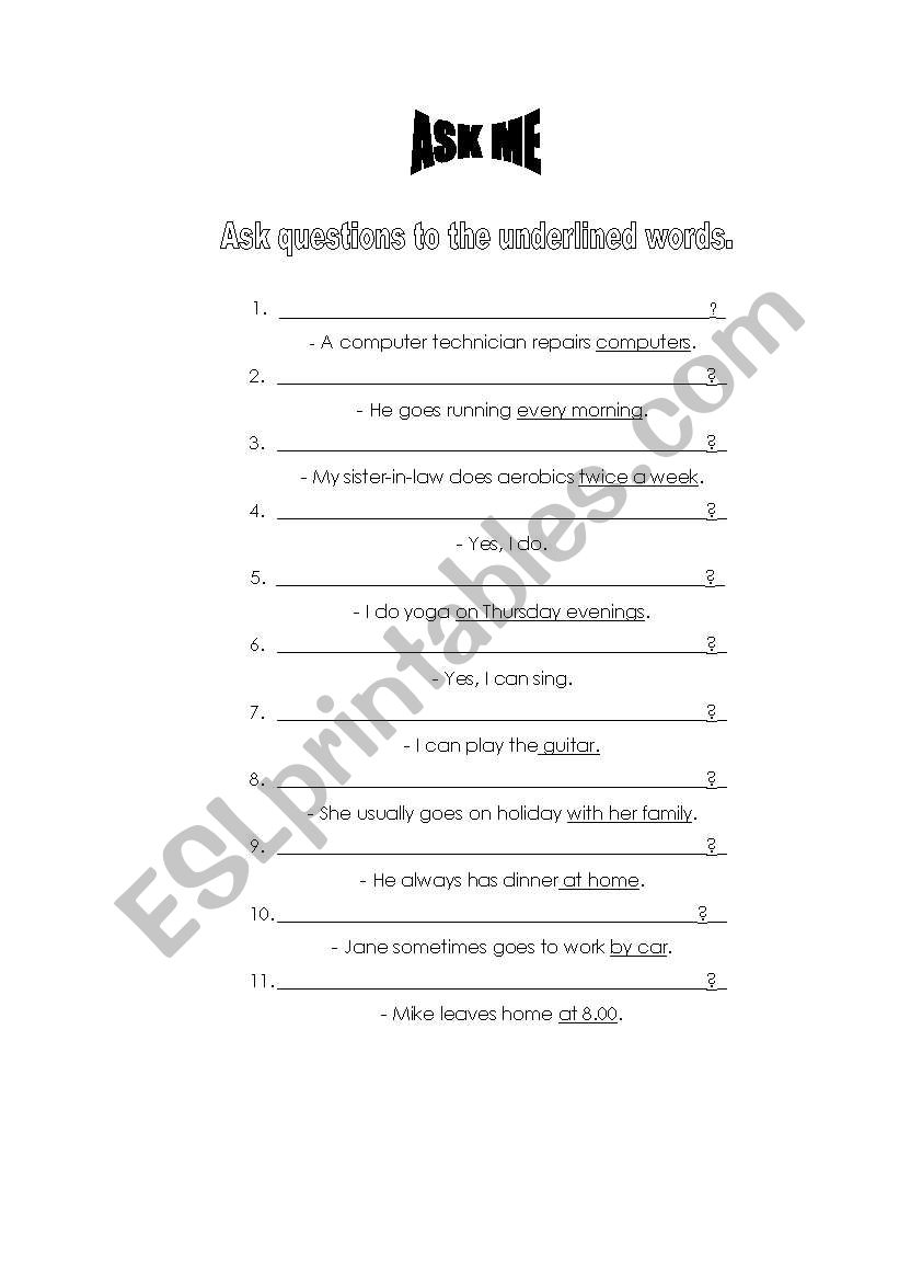 ASK ME worksheet