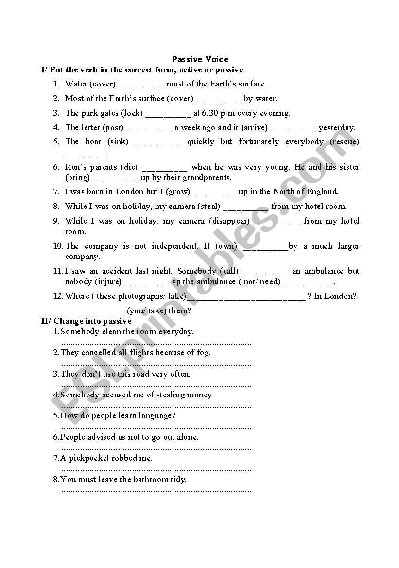 passive worksheet