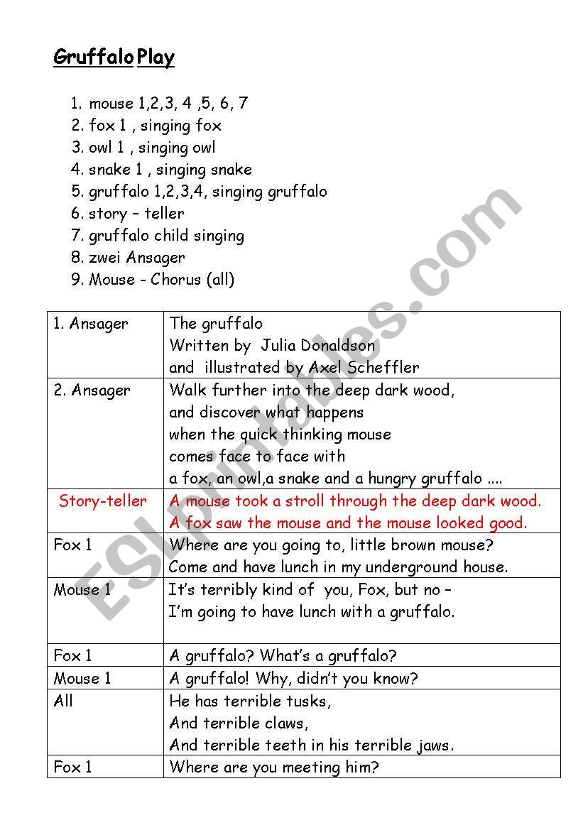 Gruffalo worksheet