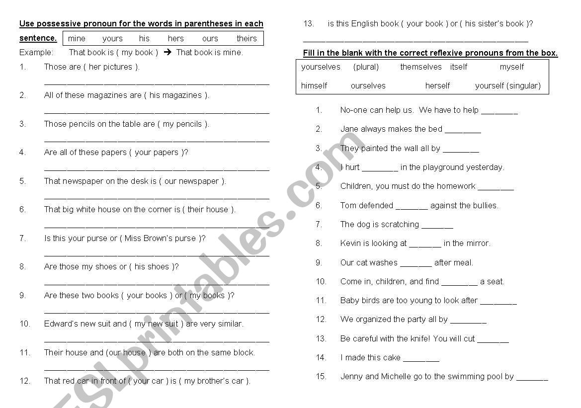 pronoun worksheet