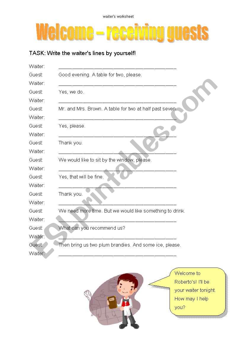 RECEIVING GUESTS worksheet