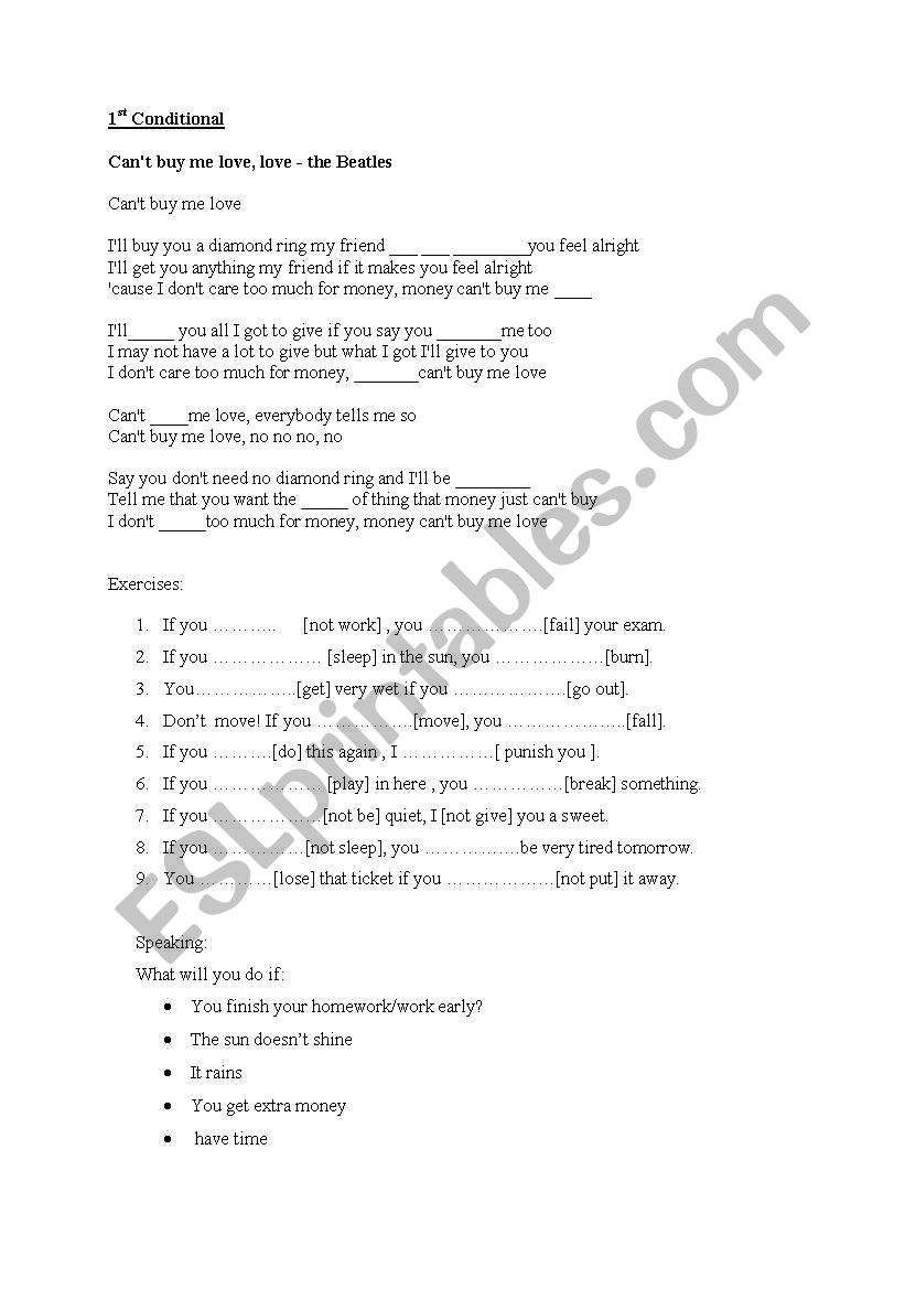 1st Conditional song project. The Beatles You cant buy my love