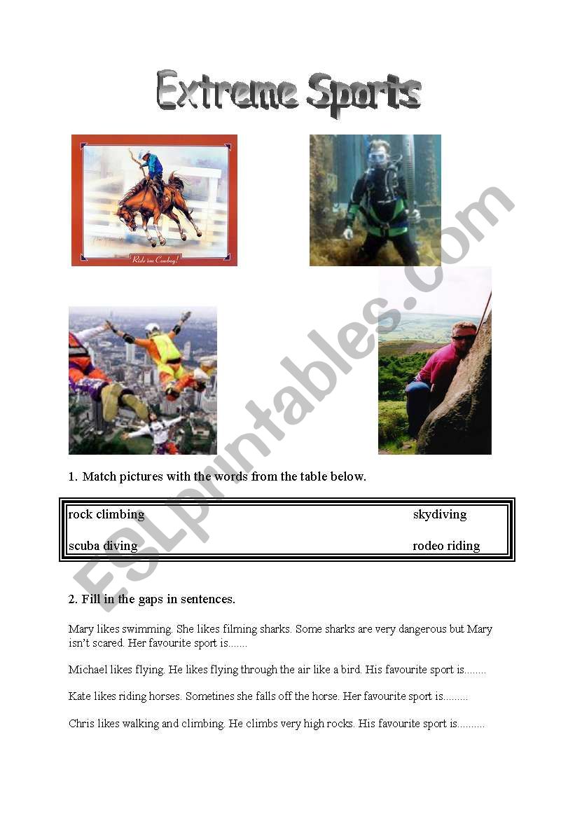 Extreme Sports worksheet