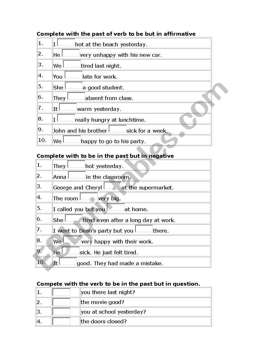 was/were worksheet