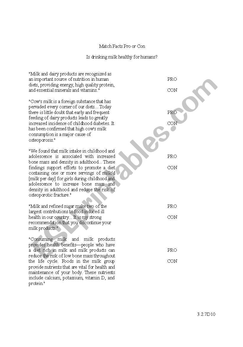 Match arguement worksheet