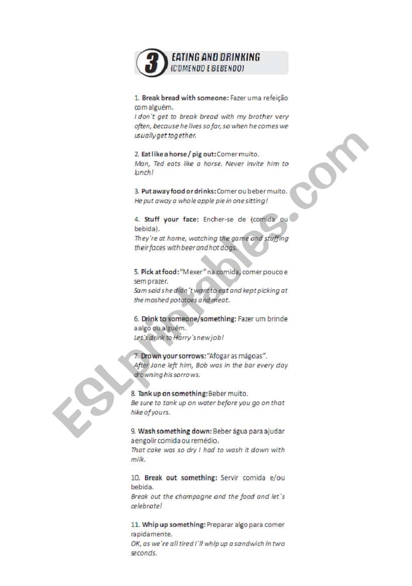 Idioms: Eating and Driking worksheet