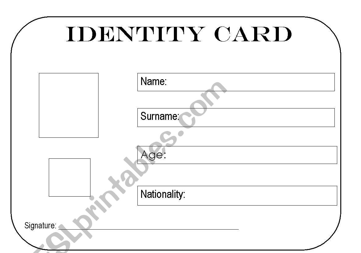 Personal ID worksheet