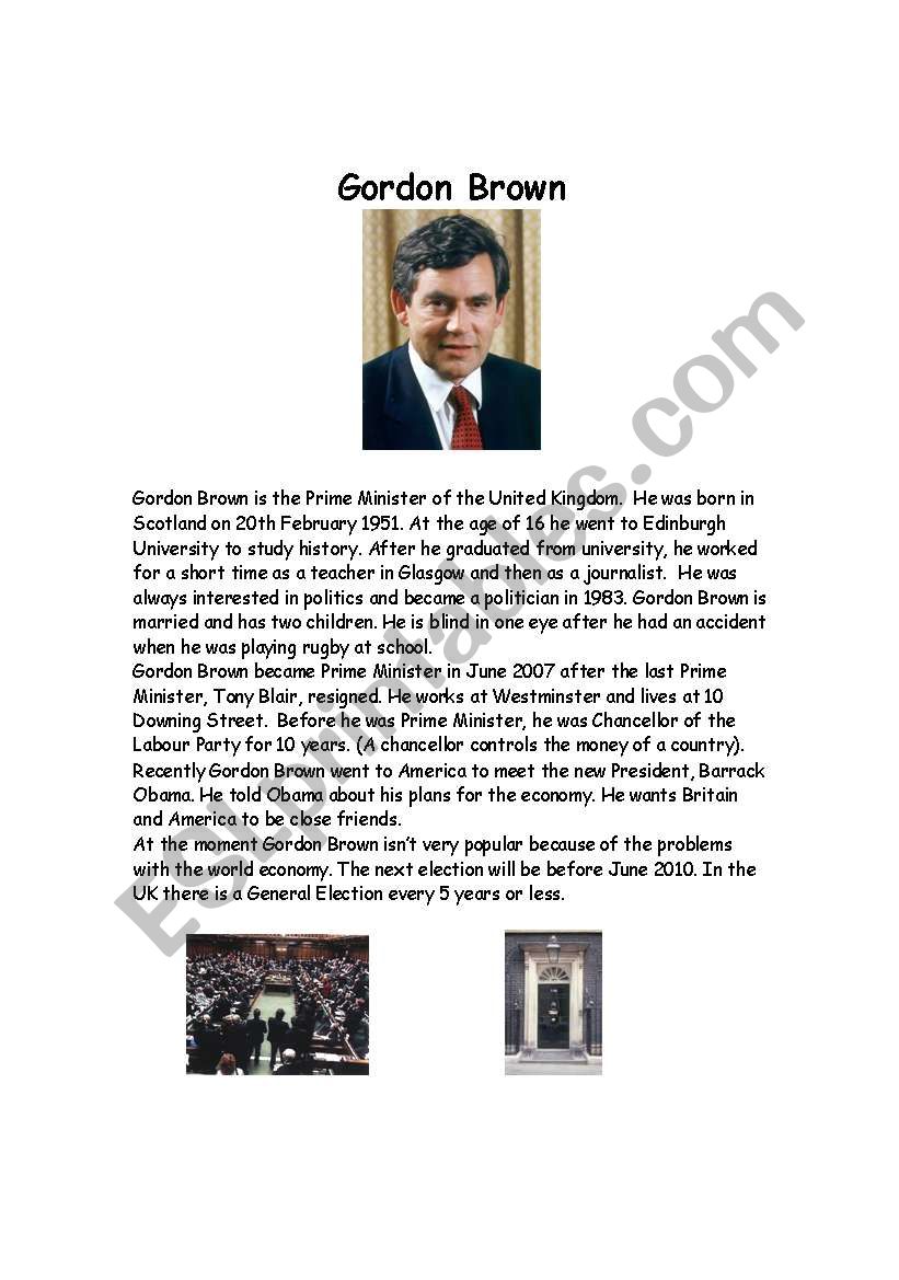 British Politics - Gordon Brown Lesson - 6 pages