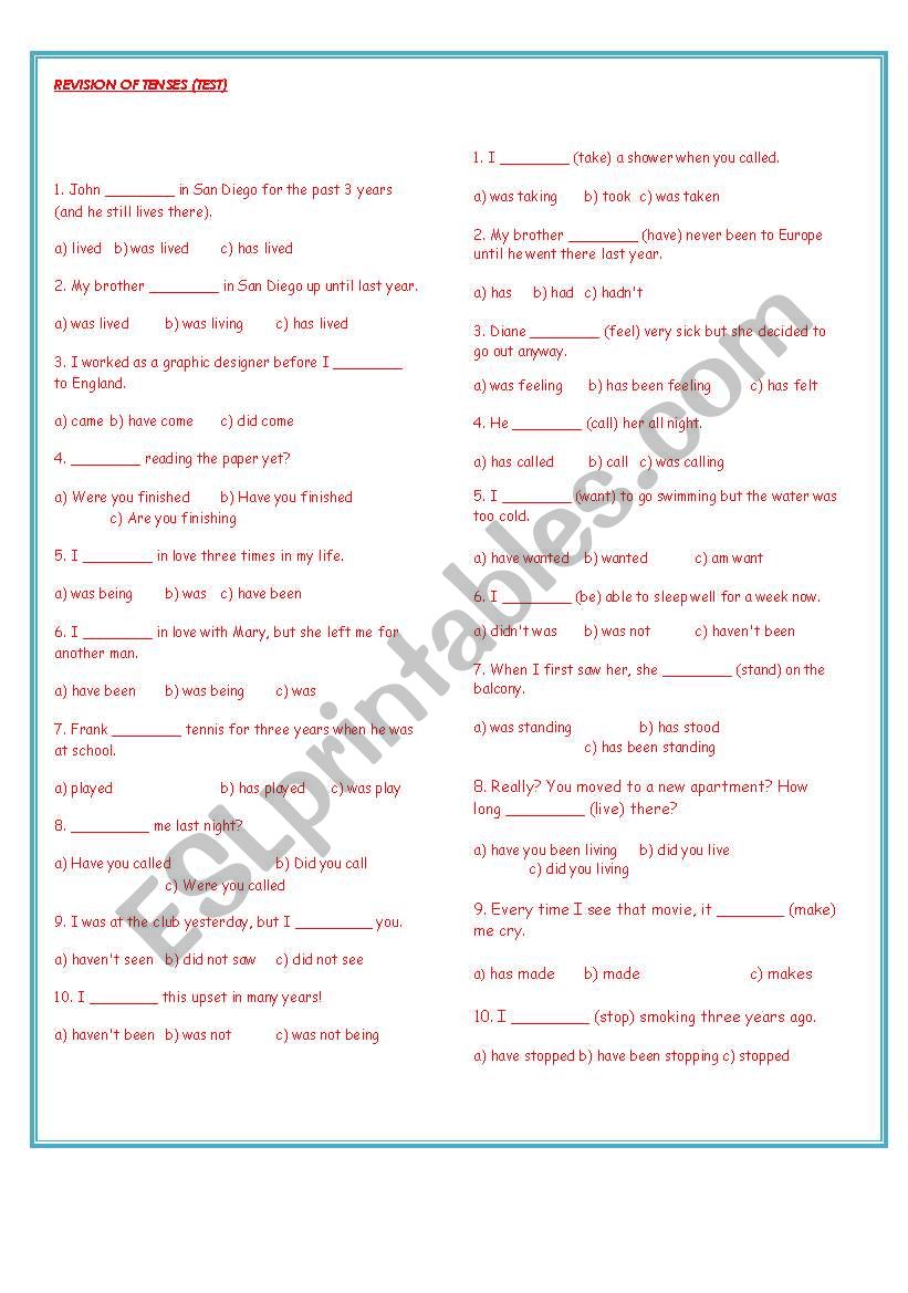 TENSE REVISION worksheet